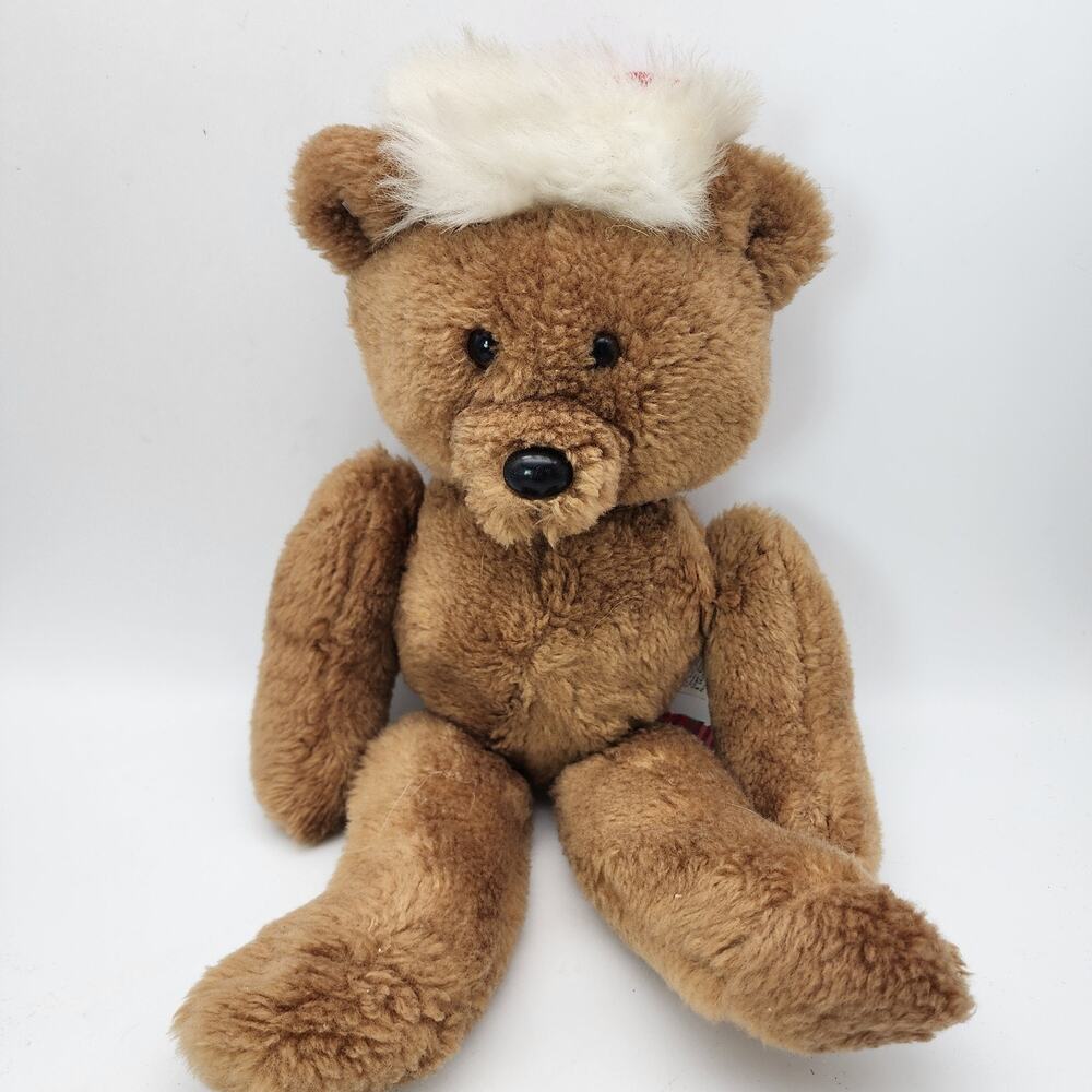 Vintage Bea Brown Bear Plush 16" Jointed Dangling Arms Legs Santa Hat Hallmark